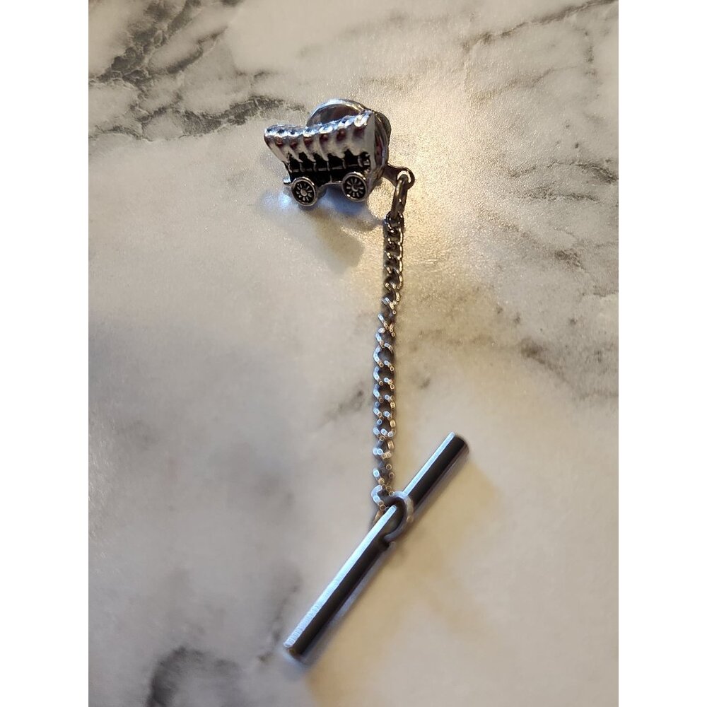 Vintage Silver Tone Covered Wagon Tie Tack